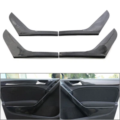 Fit VW Golf 6 2009-2013 4 Pcs ABS Carbon Black Interior Door Armrest Cover Trim - Image 1 of 4