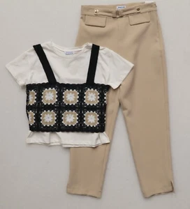MAYORAL GIRL'S 3 PIECE PANTS SET OUTFIT CROP PANT TOP CROCHETED VEST DRESSY NEW - Picture 1 of 10