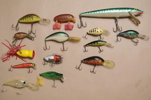 14 RAPALA, THUNDER STICK, HEDON, REBEL FISHING LURES HUGE LOT CRANKBAIT Vintage - Picture 1 of 9