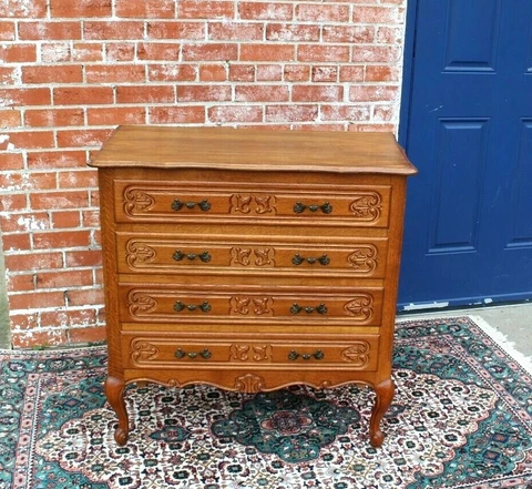 French Oak Louis XV Chest of Drawers 4 Door Small Dresser Cover