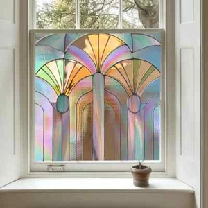 Art Deco Buntglas Fensterfolie, Sichtschutzfensterfolie, Sichtschutzfensterfolie - Bild 1 von 5
