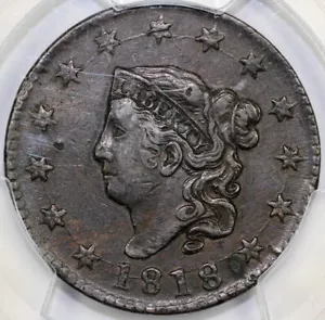 1818 1c N-10 Matron Head Large Cent PCGS XF Details Damage - Picture 1 of 5