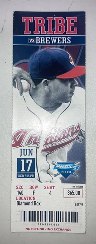 Cleveland Indians Vs Milwaukee Brewers Game Day ticket Stub. 6/17/2009 Cover