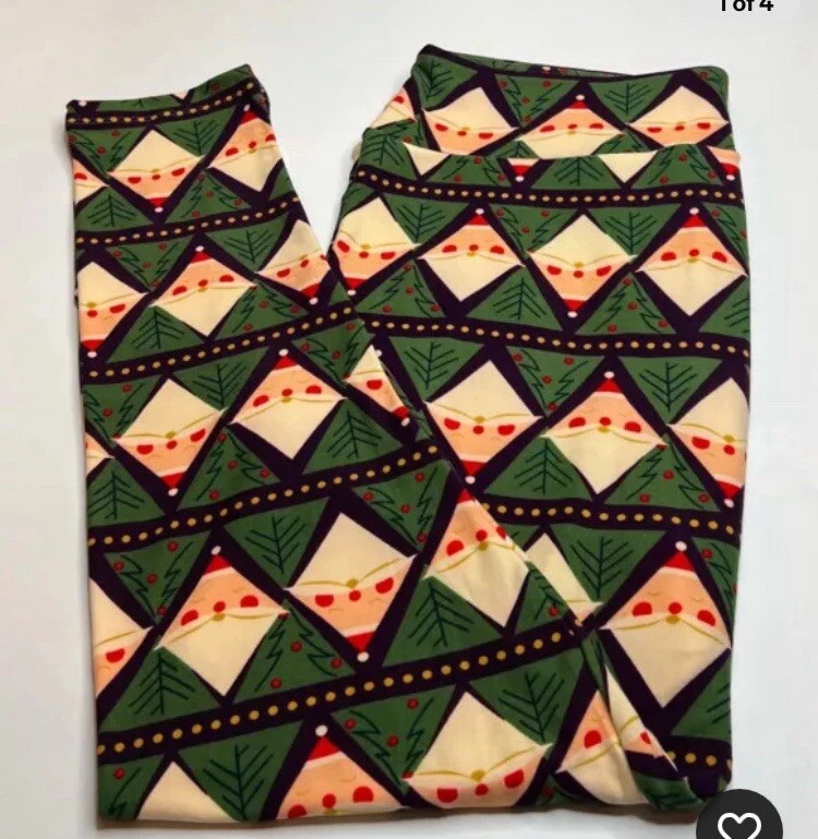 Nuevo LuLaRoe TC 2 Leggings de Navidad Verde con Púrpura y Papá Noel y Árboles en Diamantes Foto 1 de 3
