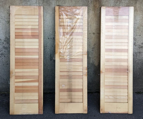 Set 3 NOS 9"x32" Vintage Wood Wooden Window Shutter Cabinet Pantry Louver Door Cover