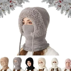 Cappello berretto 3 in 1 da donna, berretto con testa accogliente, cappello invernale, berretto foderato in morbido pile - Foto 1 di 17