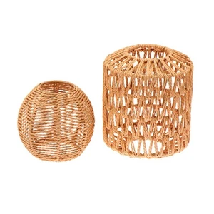 1 Piece Simulated Rattan Light Fixture Vintage Handmade Woven Lamp Shade* - Picture 1 of 19