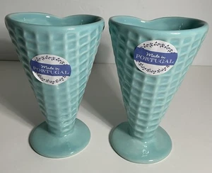 Faiancas Ramos 2 Ceramic ice cream bowls shaped like waffle cones Drk BLUE  New - Picture 1 of 6