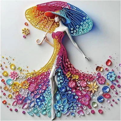 Kit de Pintura Diamante Forma Especial, Mujer Elegante con Paraguas Kits de Arte Diamante Foto 1 de 4