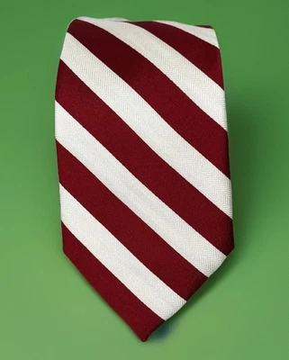 Tommy Hilfiger Mens Necktie 100% Silk Red/ White Stripe Blue - Image 1 of 4