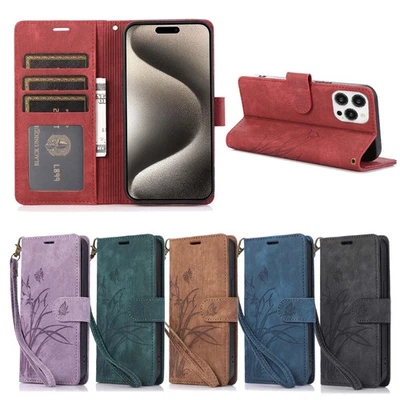 For iPhone 15 14 13 Pro Max Magnetic Stand Leather Pattern Wallet Case Cover - Image 1 of 4
