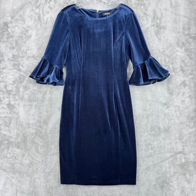 Vestido DKNY Mujer 6 Terciopelo Manga Campana Funda Noche Evento Carrera Espalda Cremallera Azul Marino Foto 1 de 4