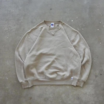  Vintage cream tan blank essential Russell Athletic crewneck sweatshirt Medium.  - Image 1 of 4