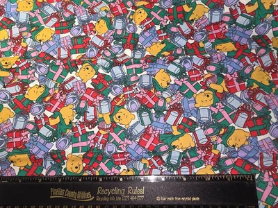 Disney Winnie the Pooh Christmas Presents Cotton Craft Sewing Fabric 27" NEW VTG - Image 1 of 2