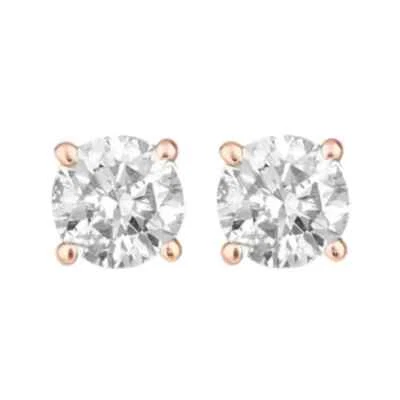 14K Rose Solid Gold Created White Diamond Round Stud Earrings - D/VVS1 - Image 1 of 4