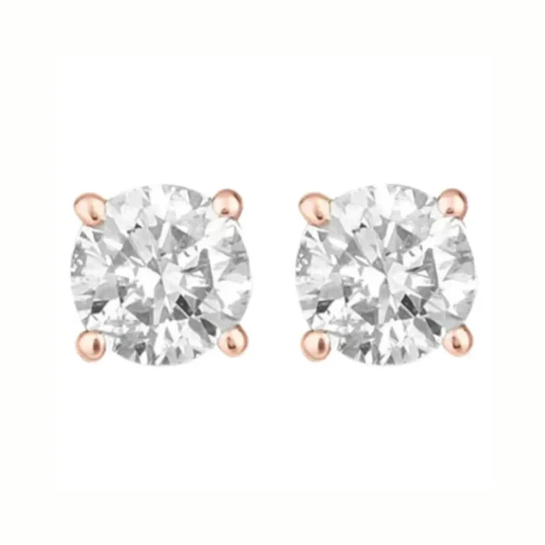 14K Rose Solid Gold Created White Diamond Round Stud Earrings - D/VVS1 - Image 1 of 4