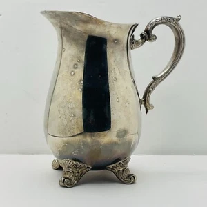 WATER PITCHER Gorham EP Brass 4 Footed Silverplate w/ Ice Lip 8¼" tall - Picture 1 of 10
