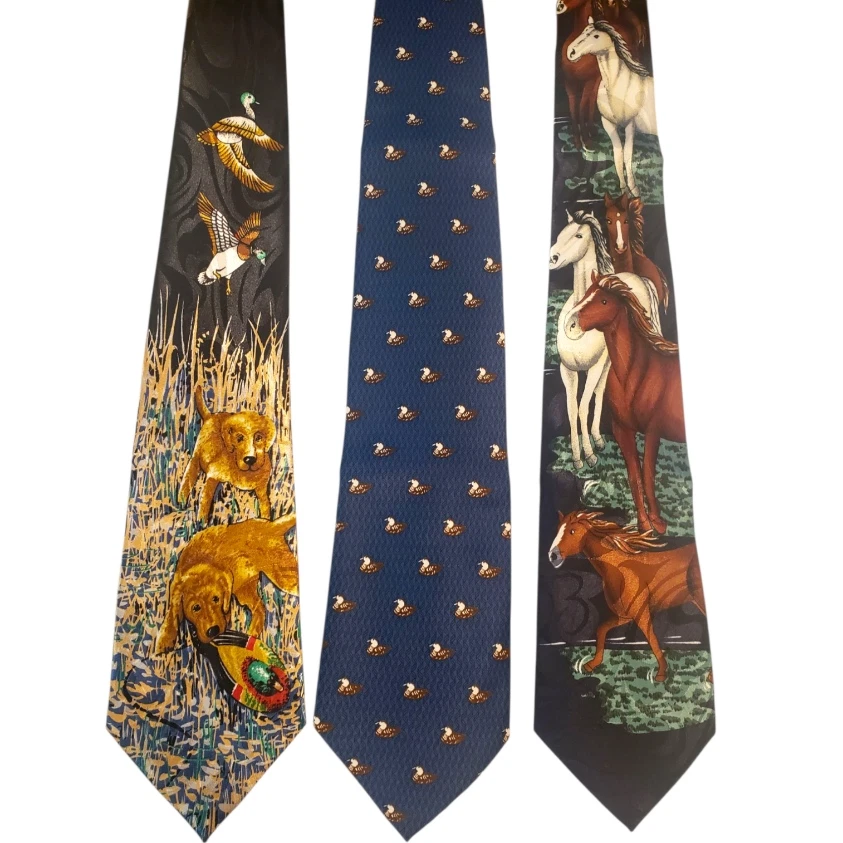 Hunting Dogs Horses Duck Animal Tie #58C - Lot of 3 Novelty Neckties NWT Ties - Image 1 of 1