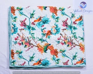Small Baby Quilt Indian Bird Print Comforter Bedspread Handmade Blanket Throw - Picture 1 of 7
