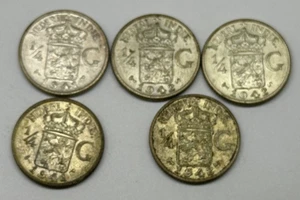 5x 1941 & 1942 Netherlands East Indies - 1/4 Gulden - 72% Silver Coins (.720) - Picture 1 of 11