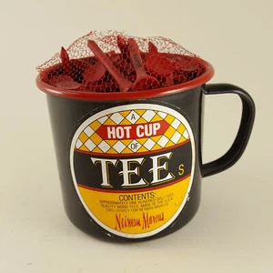 RARE Vintage 1982 Neiman Marcus Hot Cup of Golf Tees - Tin Cup - 100 Tees - Picture 1 of 4