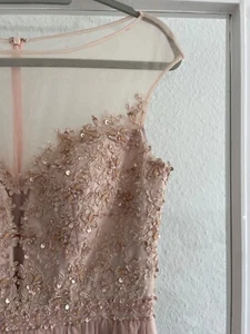 Pailletten Stickerei 3D Blumen Beige Rose Abschlussballkleid Abiballkleid - Bild 1 von 5