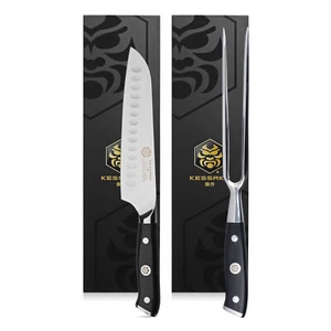 Kessaku 7" Santoku Knife + 7" Meat Carving Fork - Dynasty Series German HC Steel - Picture 1 of 12
