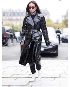 New Women's PVC Vinyl Trench Jacket Coat Raincoat Waterproof All sizes - Picture 1 of 2