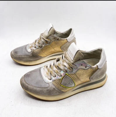 Philippe Model Tropez Haute Sneakers Women's Sz 37 Gold Leather Suede - Изображение 1 из 4