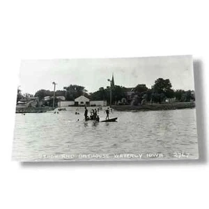 Postal RPPC Beach and Bathhouse Waverly Iowa c1934 C468 - Imagen 1 de 2