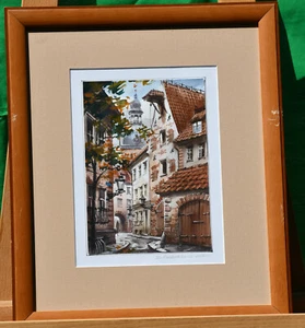 Tallinn Street Scene Estonia-Watercolor Print Framed/Matted/Signed D. Pozarskis - Picture 1 of 6