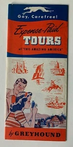 Vintage ca 1940s Greyhound Bus Lines Travel Brochure color illustrated tours - Picture 1 of 5