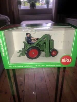 1:32 Siku Farmer 3471 Fendt Diesel Tractor Horse with Mower Bar Original  #253 - Image 1 of 4