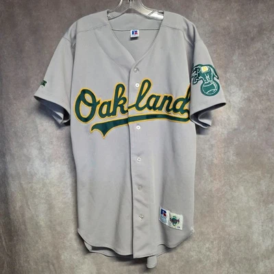 复古 90 年代 Russell 正品 Diamond Co 奥克兰田径 A 球衣男式 44 L — 第 1/4 张图片