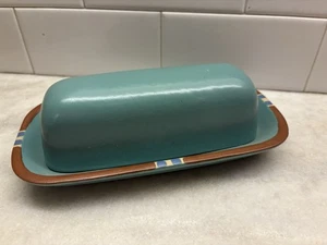 Dansk Mesa Butter Dish Turquoise Ceramic Portugal Southwestern Stoneware Keeper - Picture 1 of 4