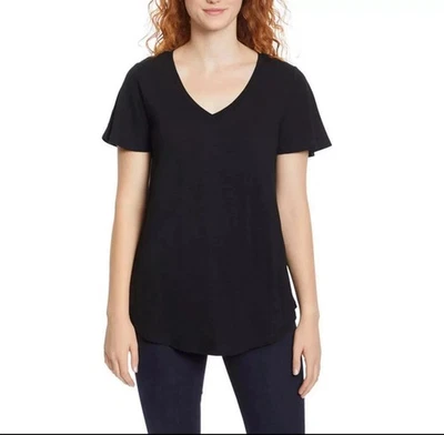 Jessica Simpson Women's Flutter Sleeve Tee Relaxed Fit V-Neck T-Shirt M Black - Image 1 of 4