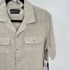 Saks Fifth Avenue Herren Leinenmischung Camp Hemd Kurzarm Knopfleiste Beige S - Bild 1 von 8