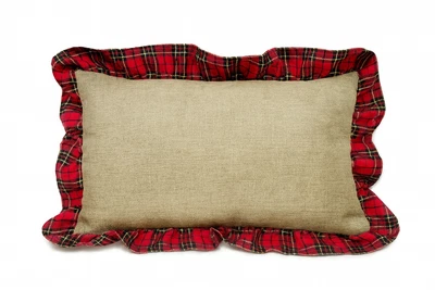 Classic Red Tartan Ruffle Trim Natural Lumbar Throw Pillow – 12"x20" - Image 1 of 3