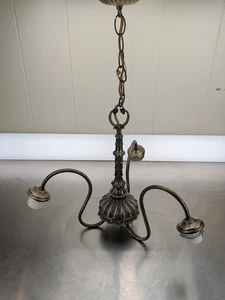 Vintage Antique Art Nouveau Style Brass 3 Arm Chandelier Ceiling Light Fixture - Picture 1 of 6