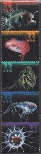 SC# 3439-43 - 33¢ - 2000 Deep Sea Creatures - Se-Tenant - Vertical Strip of 5 - Picture 1 of 1