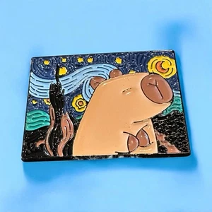 Enamel Pin Capybara Starry Night Van Gogh Cappy Brooch Lapel Artist Art Hat New - Picture 1 of 6
