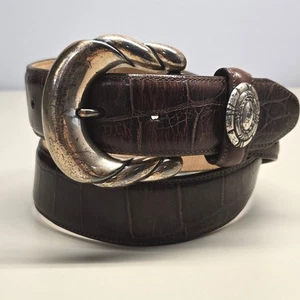 Brighton Gürtel groß Vintage Y2K braun Kroko Prägung Leder silberne Schnalle Western - Bild 1 von 8