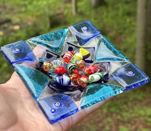 Ancien plat art en verre fondu bleu de Murano avec bonbons en verre Italie art déco - Photo 1/7
