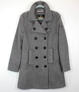 SUPERDRY Women's Grey Herringbone Pea Coat I Double Black Label Size Large / 12 - Picture 1 of 23