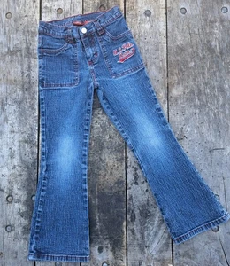 US Polo Assn Girls Y2k Denim Blue Red Logo Flare Jeans Size 6 Small 2000's - Picture 1 of 8