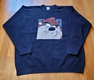 Maglione maglia pullover nero vintage 1998 Looney Tunes Taz taglia XL Warner Bros. Studio - Foto 1 di 13