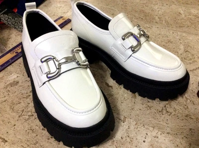 Zapatos sin cordones Steve Madden Lando para mujer con plataforma talla 7 M de cuero blanco Foto 1 de 4