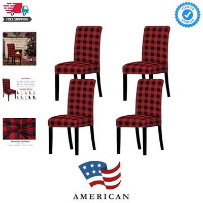 Versatile 4-Pc Red Black Plaid Chair Covers - Perfect for Home, Office & Parties - Image 1 of 4