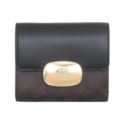 Carteira Coach Eliza Signature revestida de couro lona pequena nogueira e preta FCW801 - Imagem 1 de 3