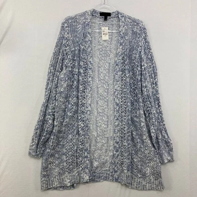 Nuevo Cárdigan Lane Bryant Talla 22/24 Azul Blanco Tejido Abierto Suave Cómodo Relax Foto 1 de 4